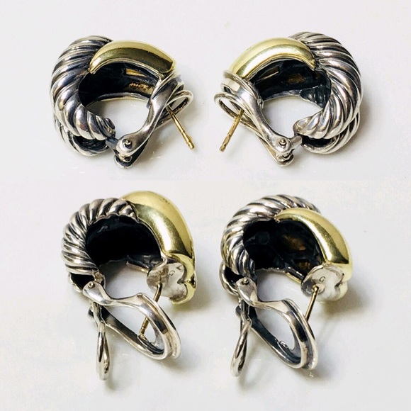 David Yurman Sterling 14k Sculpted Cable Earrings - Picture 5 of 8